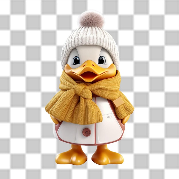 Charming 3d cute baby duck dressed for a winter adventure png