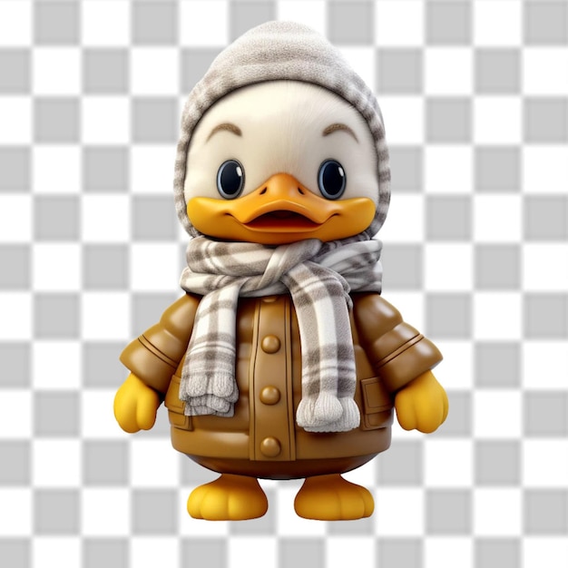 PSD charming 3d cute baby duck dressed for a winter adventure png