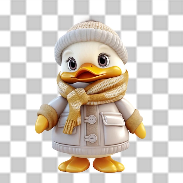 Charming 3d cute baby duck dressed for a winter adventure png