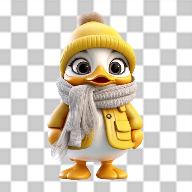 Charming 3D Cute Baby Duck Dressed for a Winter Adventure png