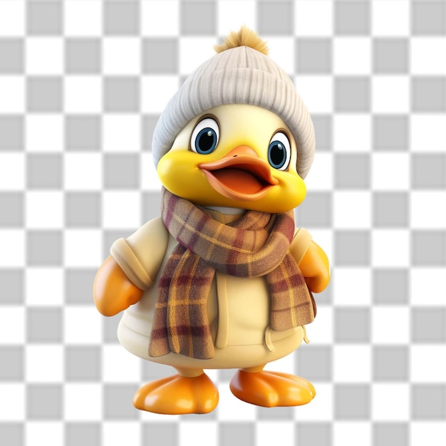 PSD charming 3d cute baby duck vestito per un'avventura invernale png