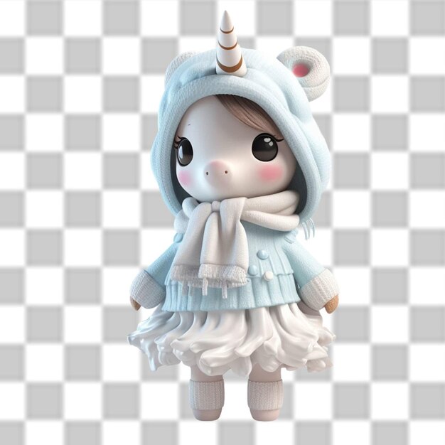 PSD charming 3d cute baby unicorn dressed for a winter adventure png