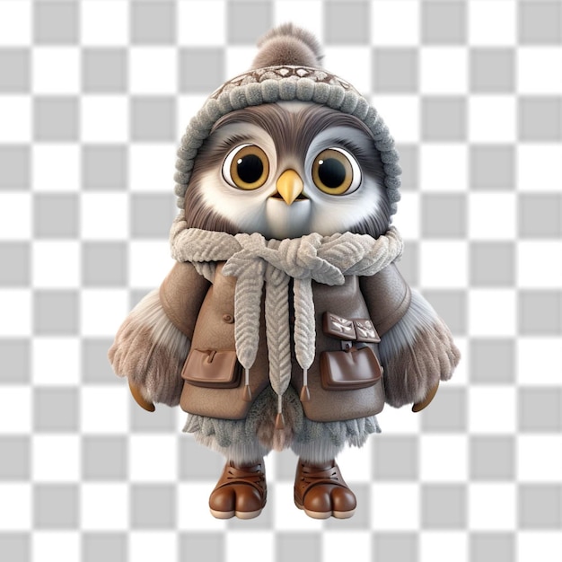 PSD charming 3d owl dressed for a winter adventure png