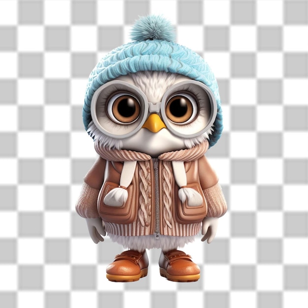 PSD charming 3d owl dressed for a winter adventure png