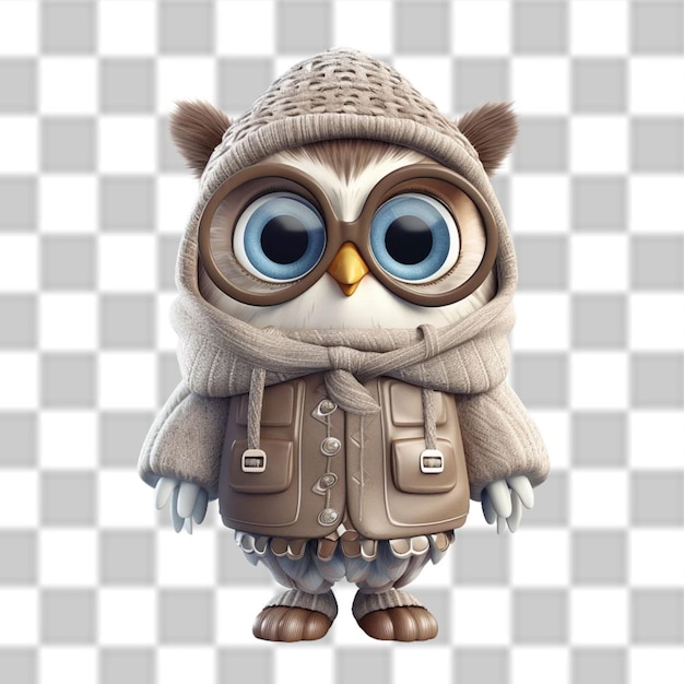 PSD charming 3d owl dressed for a winter adventure png