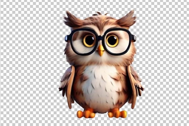 PSD a charming 3d render of a cute happy owl wearing glasses