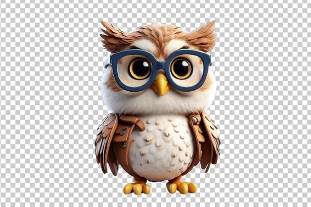 PSD a charming 3d render of a cute happy owl wearing glasses