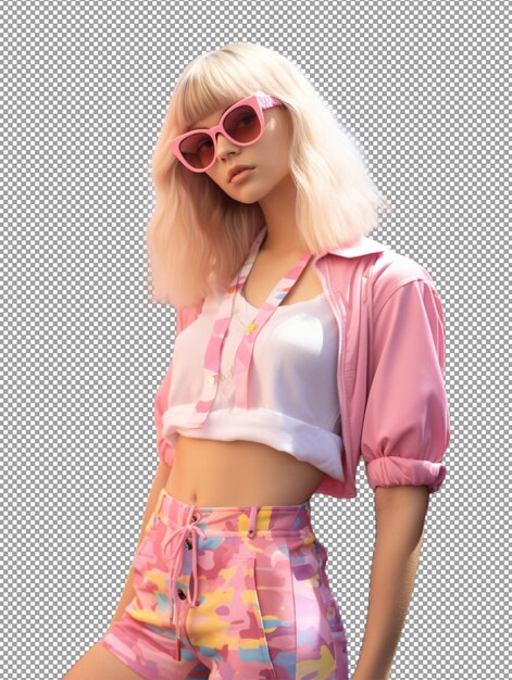 PSD charming adorable shy dream lady posing in pink clothes