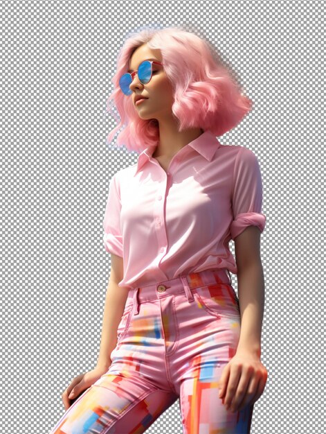 PSD charming adorable shy dream lady posing in pink clothes