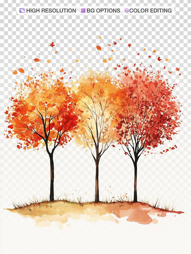 PSD charming autumn trees in watercolor a serene nature scene