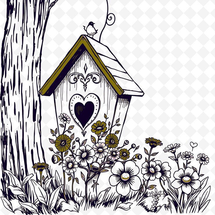 PSD charming birdhouse in bloom
