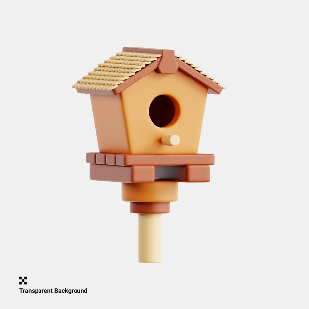 PSD charming birdhouse in blossoming garden 3d icon illustration
