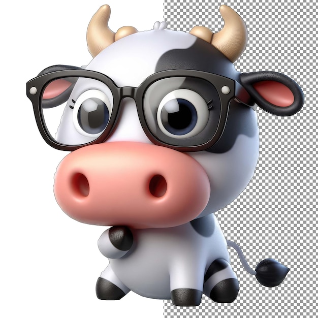 PSD affascinante bovino isolato 3d mucca carina su sfondo png