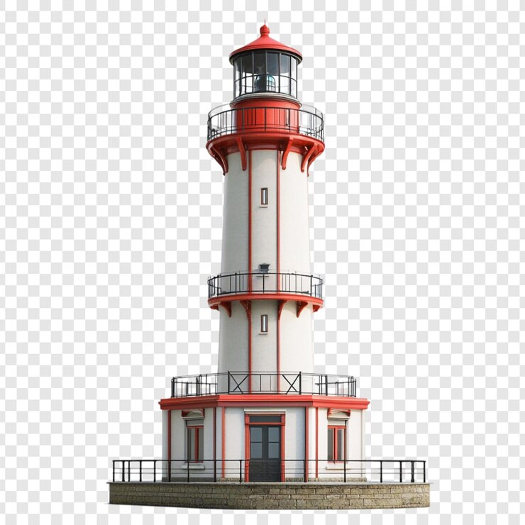 PSD a charming coastal lighthouse stands tall white tower red accents black railings