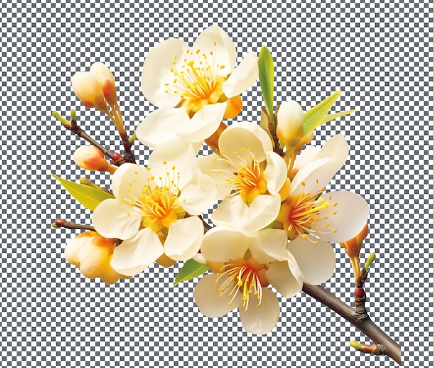 PSD charming golden plum blossom radiance isolated on transparent background