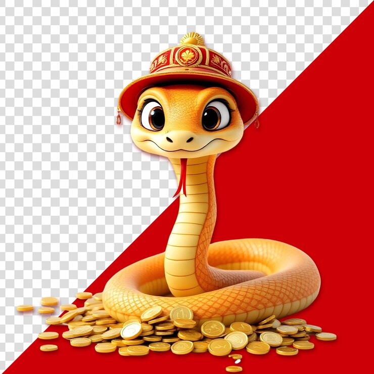PSD charming golden snake illustration for happy lunar new year 2025