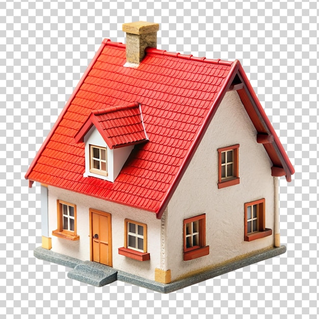 PSD charming miniature house with red roof isolated on transparent background