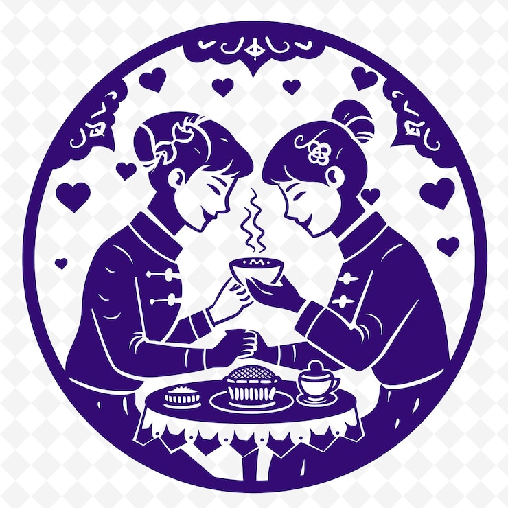 PSD 迷人的月球蛋糕夫妇与复古设计夫妇分享png灵感的月球偶像设计