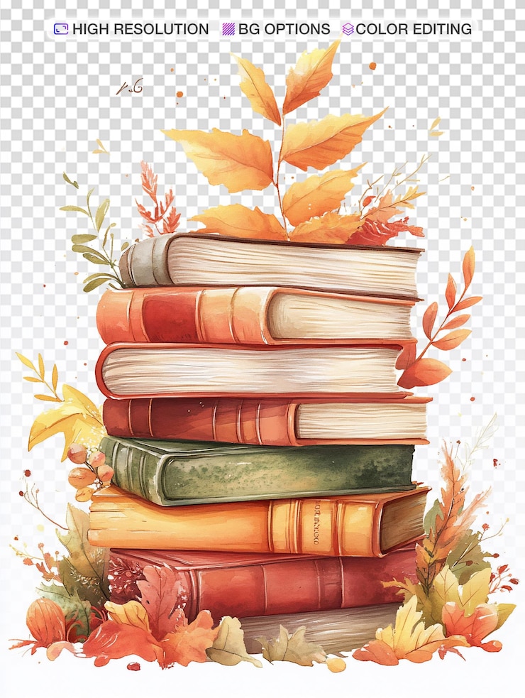 PSD charming pastel autumn books on white background