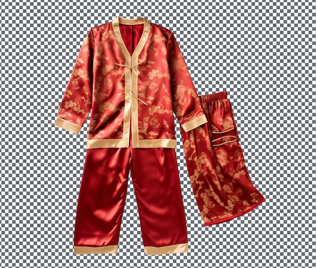 PSD charming red and gold bridal pajama set isolated on transparent background