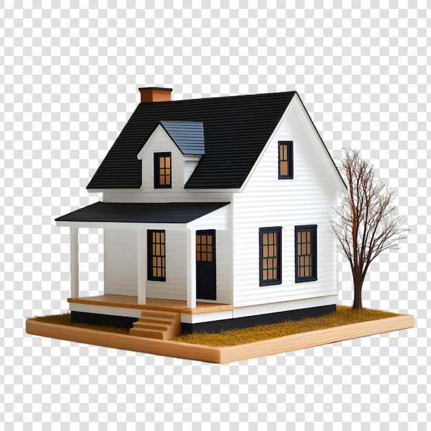 Charming white house model on a transparent background