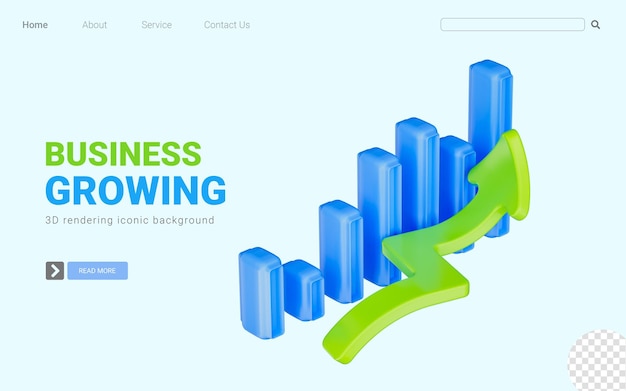 PSD chart bar up arrow sign 3d render concept for business growing policy improvement