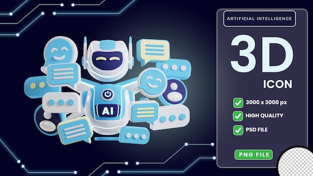 PSD chat bot future ai 3d icona di intelligenza artificiale