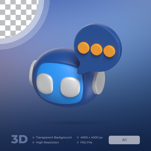 Chat Bot With A Bubble Chat On A Robot Head 3D Icon Artificial Intelligence Model with Transparent