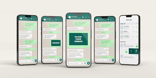 PSD chat-mockup met smartphone-arrangement