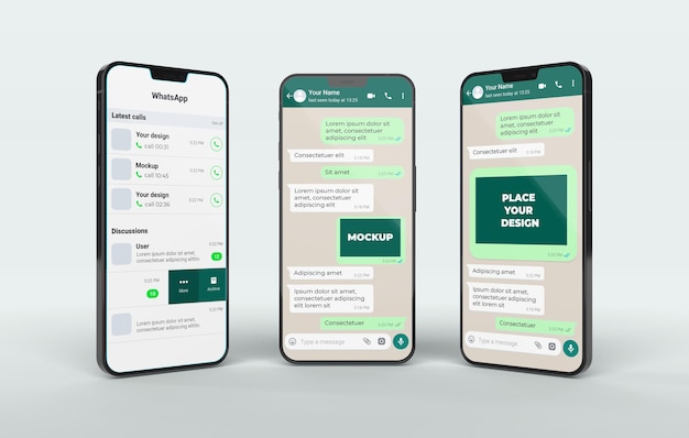 PSD chat mockup con assortimento di smartphone