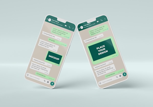 PSD chat mockup con smartphone