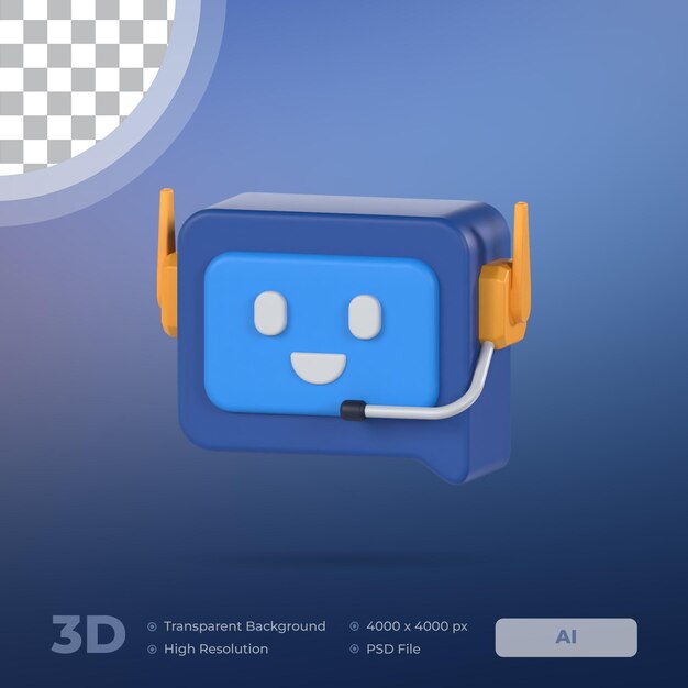Chatbot AI 3D Icon Artificial Intelligence Model with Transparent Background