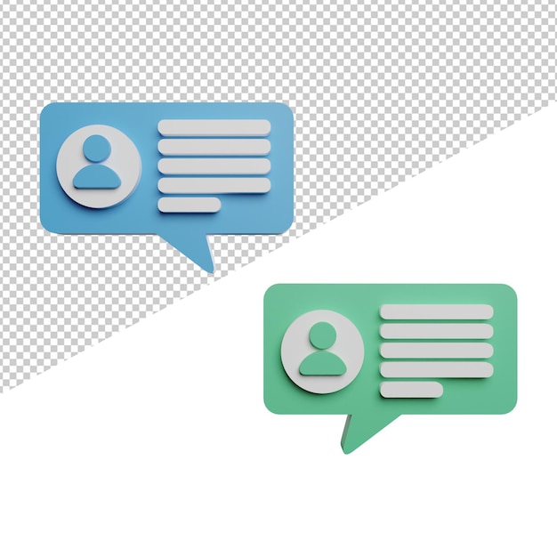 Chatten inbox vooraanzicht 3d-rendering illustratie pictogram transparante achtergrond