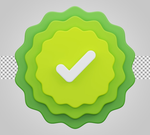 Check approve green button isolated on transparent background 3D Render