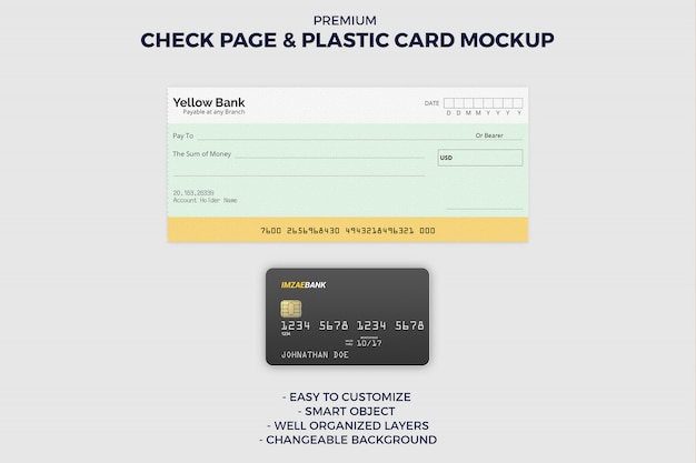 PSD check book page and credit card mockup