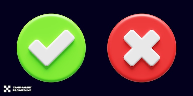 Check and cross icon in minimalist 3d render