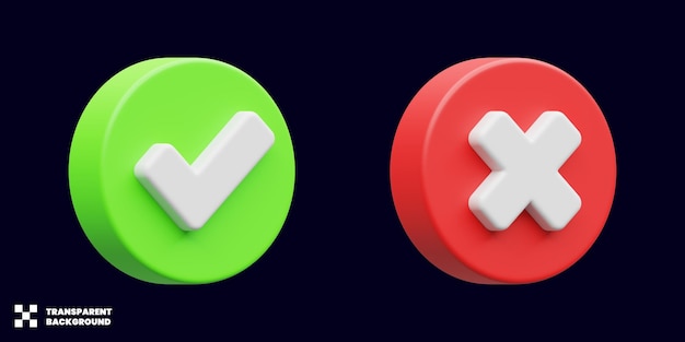 Check and cross icon in minimalist 3d render