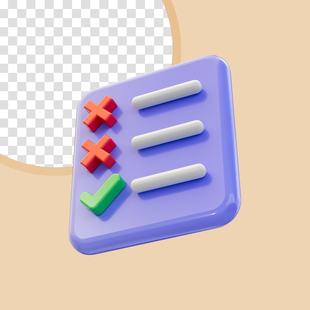 check cross list document icon 3d render concept for clipboard with green tick and red crosses