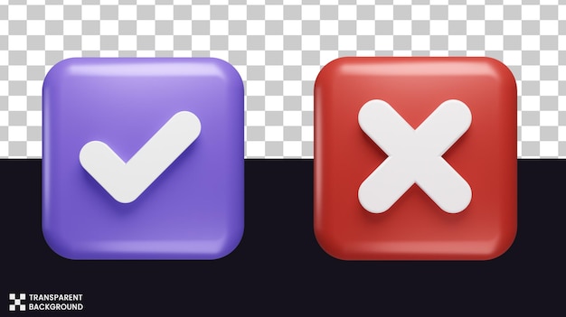 Check and cross mark symbol set in 3d rendering
