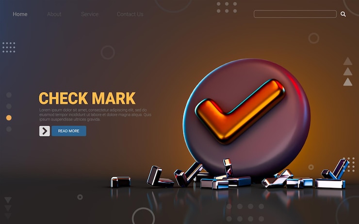 PSD check mark badge icon on dark background 3d render concept for confirm correct solution exam
