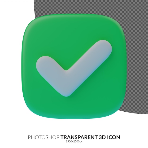 Check mark correct approved verified icon or symbol in 3d rendering transparent background