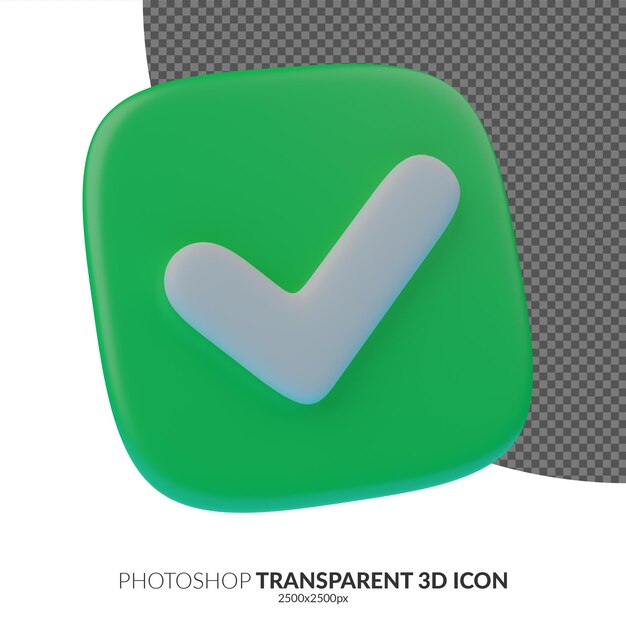 Check mark correct approved verified icon or symbol in 3D rendering transparent background