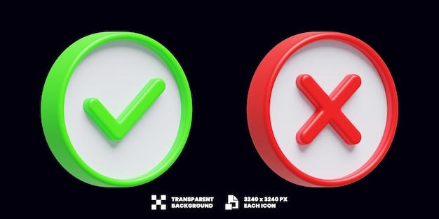 PSD check mark and cross mark 3d