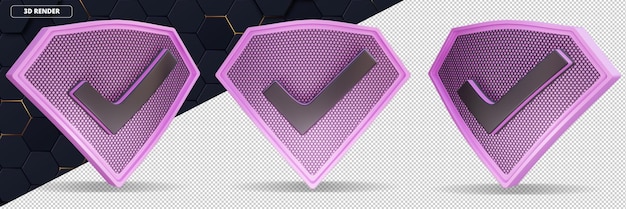 PSD check mark shield 3d element illustration pink black