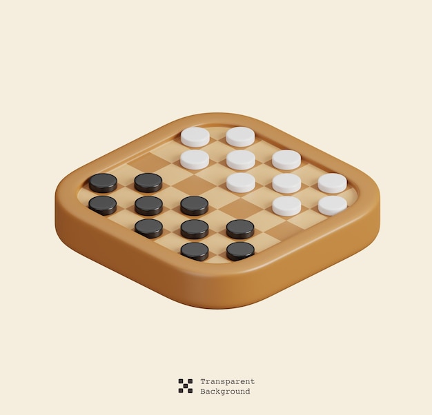 Checkerboard with checkers isolated sports fitness and game symbol icon 3d render illustration