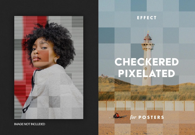 Checkered pixelated photo effect for posters