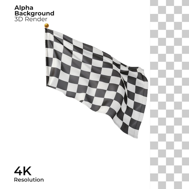 Checkered race finish flag on white background