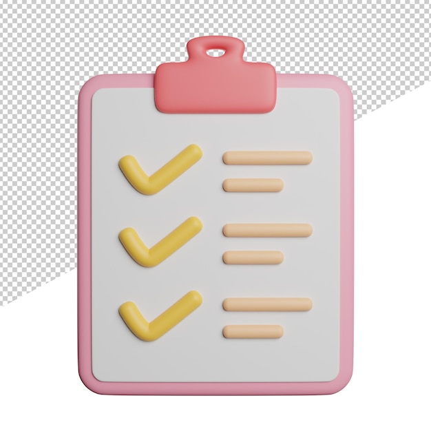 Checklist bestellijst vooraanzicht 3d-rendering pictogram illustratie op transparante achtergrond