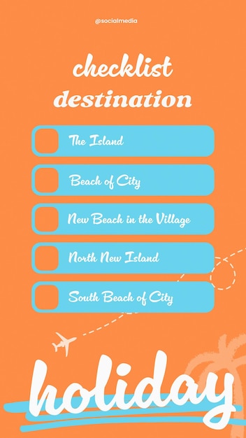 PSD checklist destination zomerseizoen vakantie template psd design sociale media banner lay-out typografie