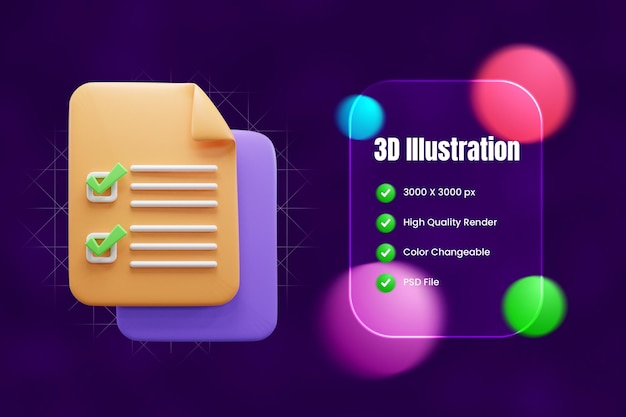 checklist document 3d illustration or Clipboard document 3d illustration